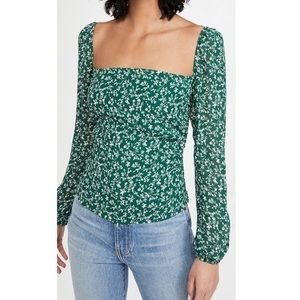 Reformation Olio Top Green Floral Long Sleeve Size 6